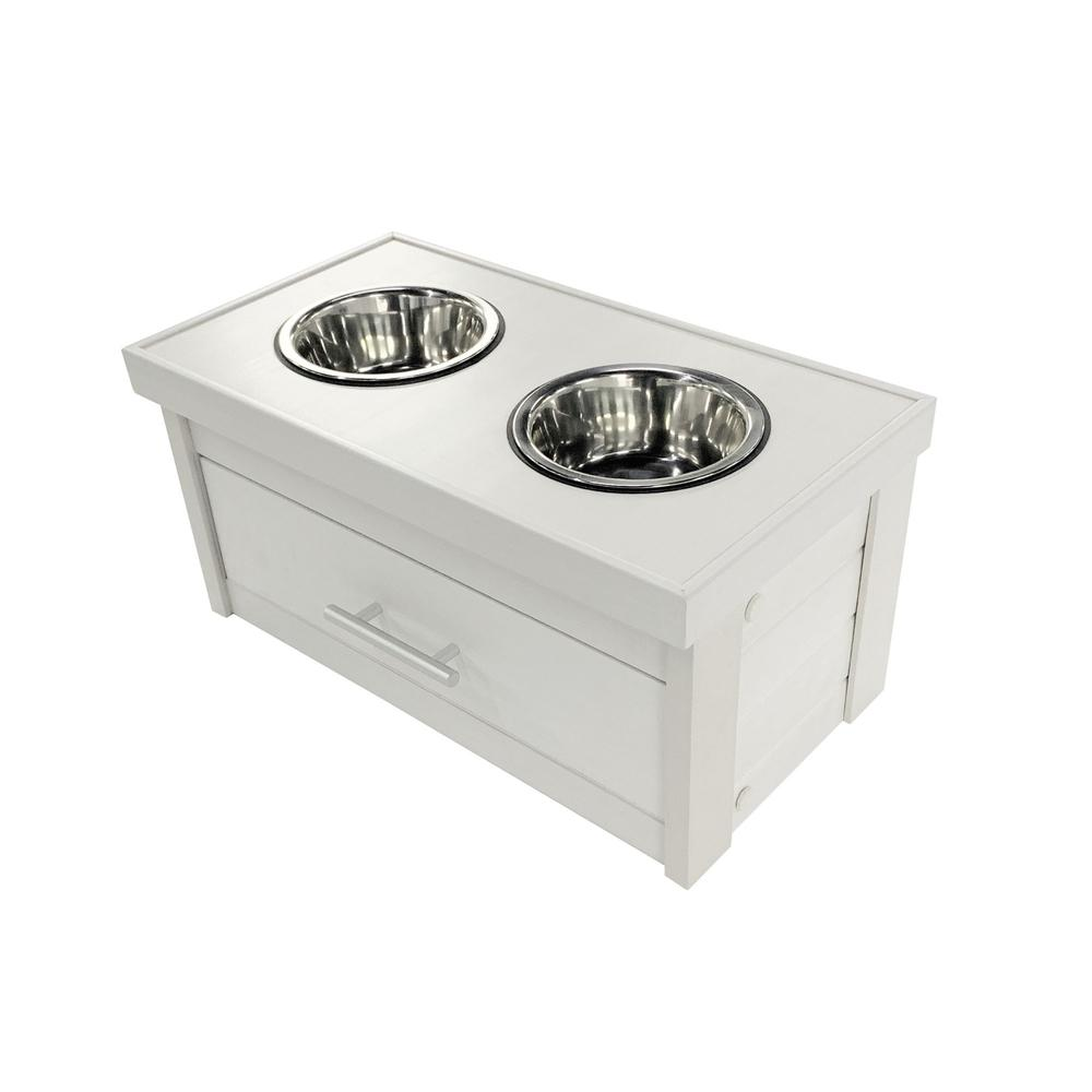 Double Bowl Dog Feeder with Storage Drawer