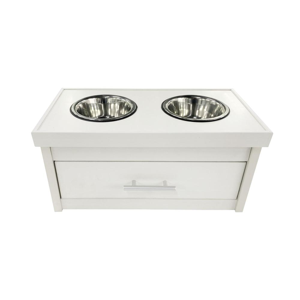 Double Bowl Dog Feeder with Storage Drawer