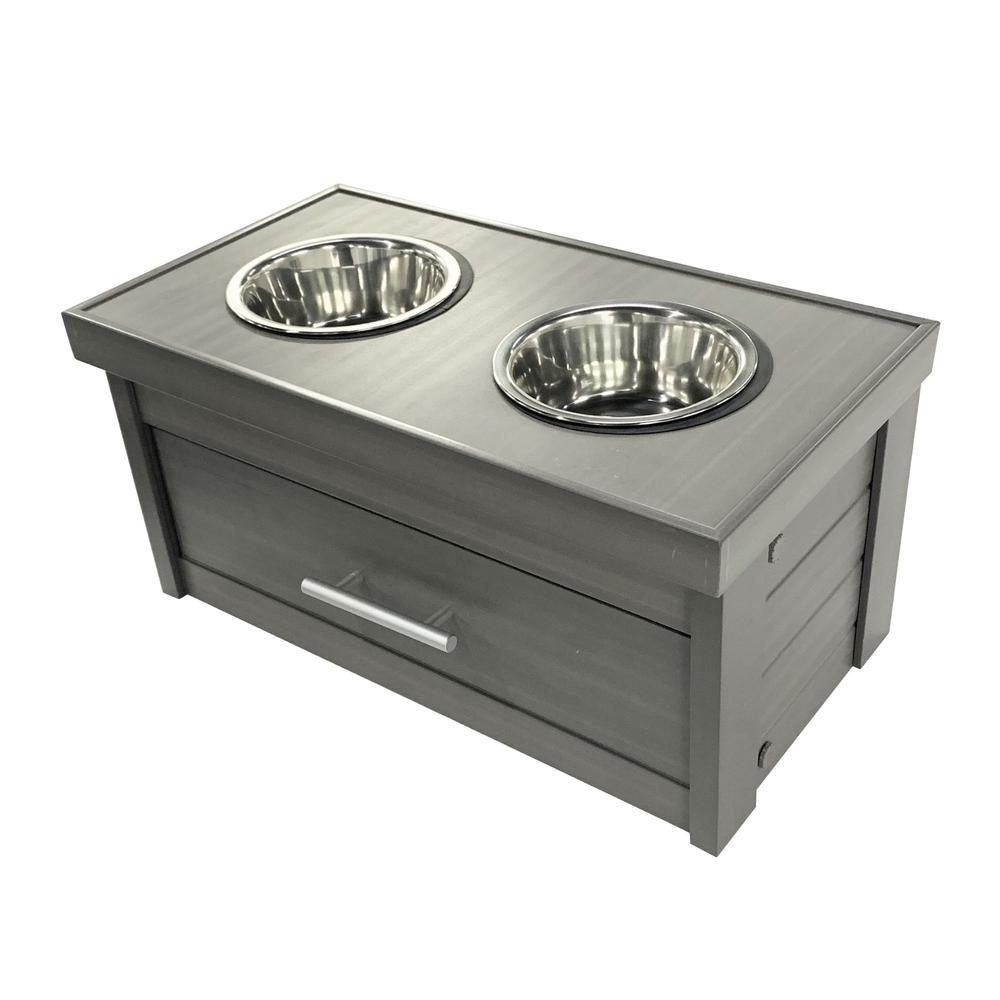 Double Bowl Dog Feeder with Storage Drawer