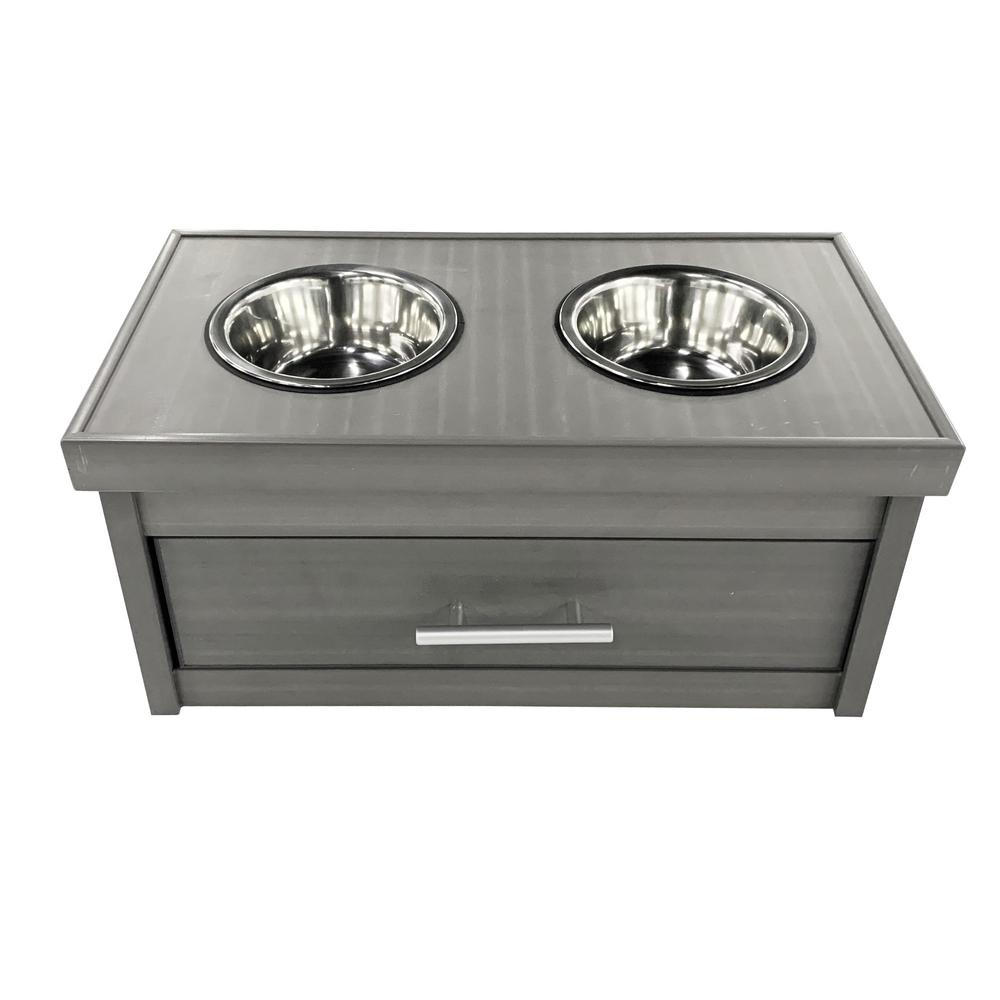 Double Bowl Dog Feeder with Storage Drawer