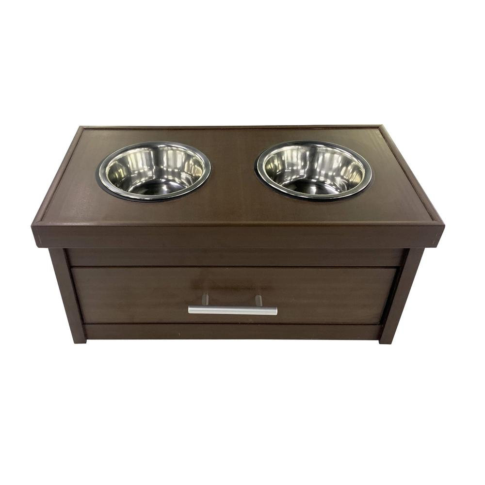 Double Bowl Dog Feeder with Storage Drawer