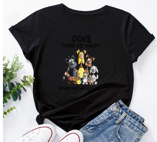 Short Sleeved T-shirt | Dogs Make Me Happy | Clothing