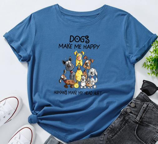 Short Sleeved T-shirt | Dogs Make Me Happy | Clothing