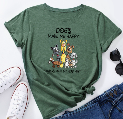 Short Sleeved T-shirt | Dogs Make Me Happy | Clothing
