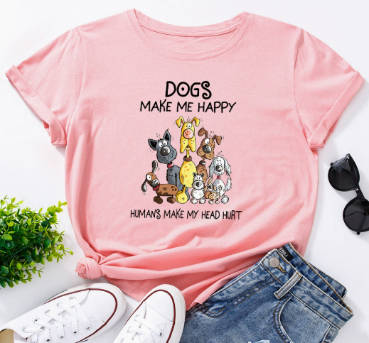 Short Sleeved T-shirt | Dogs Make Me Happy | Clothing