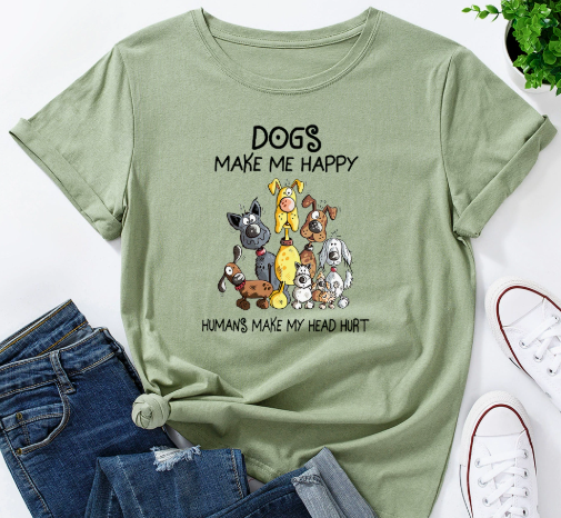 Short Sleeved T-shirt | Dogs Make Me Happy | Clothing