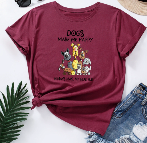 Short Sleeved T-shirt | Dogs Make Me Happy | Clothing