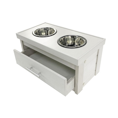 Double Bowl Dog Feeder with Storage Drawer