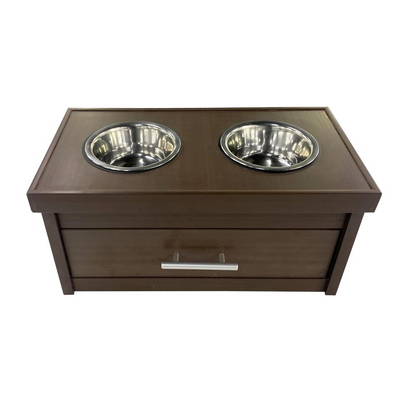 Double Bowl Dog Feeder with Storage Drawer